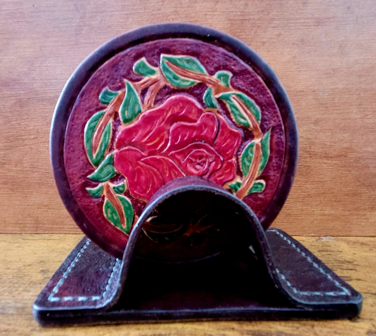 Set of 4 Round Coasters w/Stand
