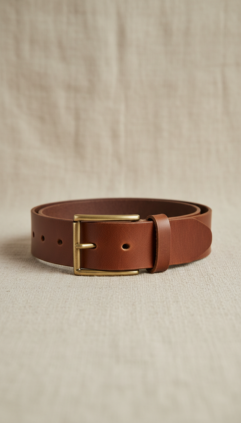 Tobacco Brown Leather Belt Brass Buckle